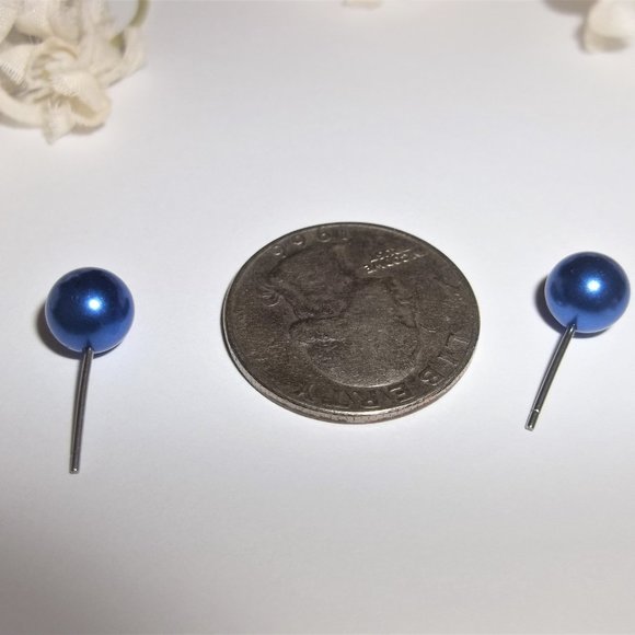 Earring, Blue Pearl Earring, Pearl Earring, Blue Earring, Earring Set A398 - Picture 4 of 5